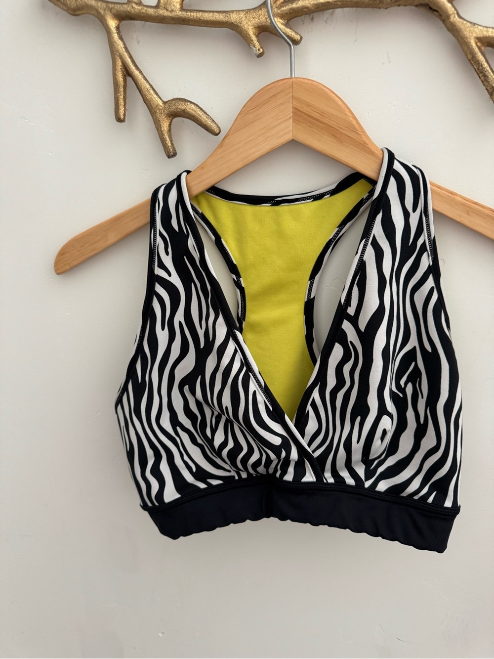 Zumba Fitness Zebra Print Racerback Sports Bra - Black, White & Lime